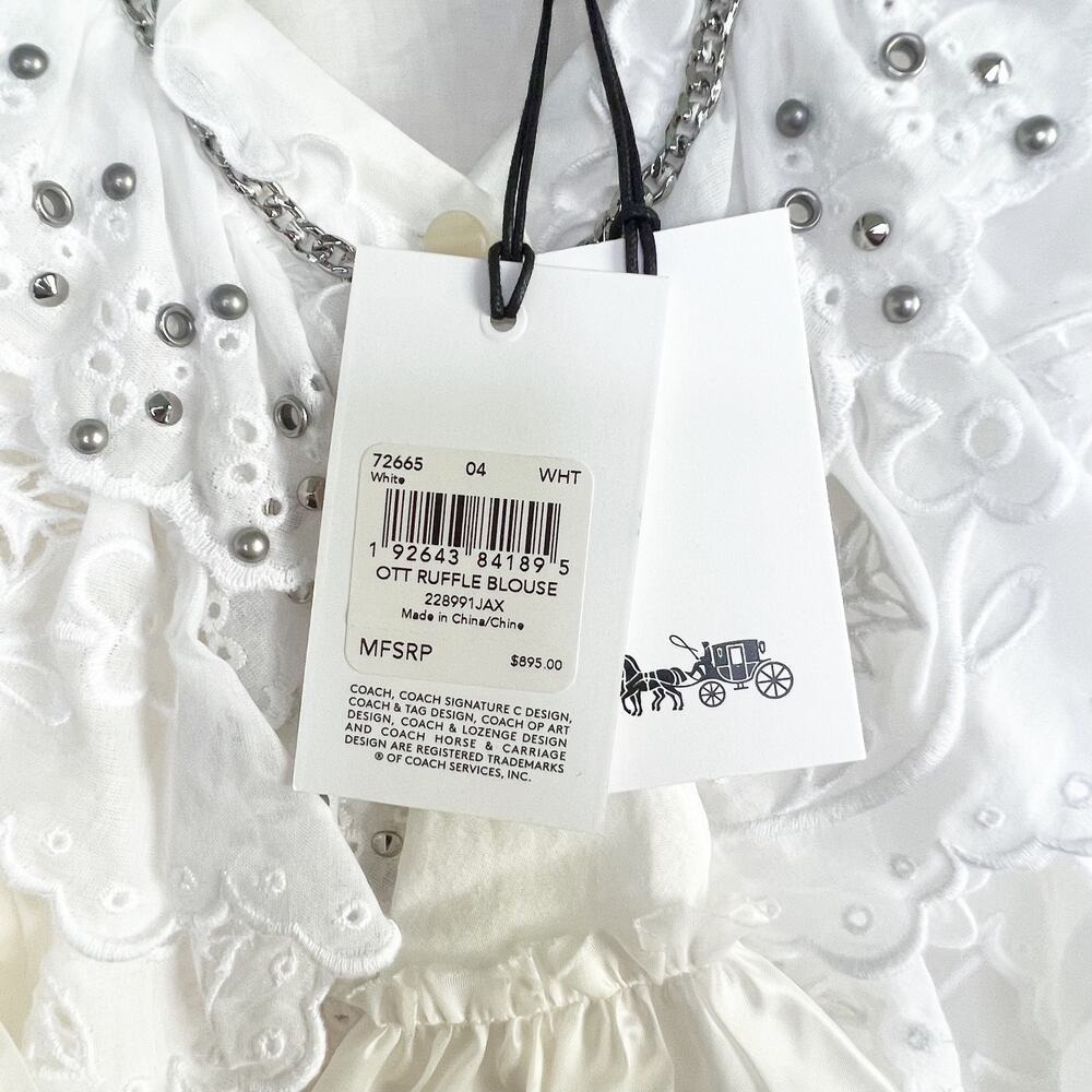 Coach 1941 NWT 2018 Runway White Prairie Ruffle Blouse Eyelet Trim Women's 4 - Picture 10 of 13